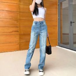 Women's Jeans Women's Clothing Spring And Autumn Blue Washed Korean Style Female High Waist Loose Casual Straight Denim Pants Trousers