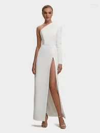 Party Dresses Simple Evening For Women Long Sleeve One Shoulder Gown White Ankle Length High Slit Sexy Prom Dress Midi