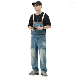 Men's Jeans Men Denim Bib Overalls Pockets Cargo Light Blue Suspenders Jumpsuits Loose Coveralls