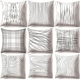 Pillow Black White Geometric Decorative Pillowcases Polyester Throw Case Striped Pillowcase 45x45cm
