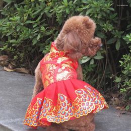 Dog Apparel Summer Dress Year Pet Clothes Cat Clothing Tang Suit Cheongsam Poodle Bichon Yorkshire Pomeranian Maltese Costumes