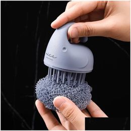 Other Home Garden 50Pcs/Lot Short Handle Pot Brush Polyester Dish Cleaner With Anti-Slip Cleaning For Bowl Cookware Kitchen Supplies D Dhxqk
