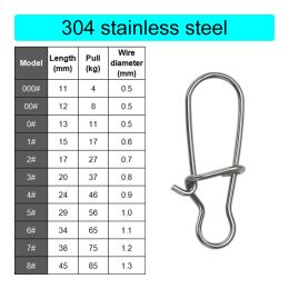 50Pcs Fishing Swivel Connector Hooks Line Clip Lock Carabiners Stainless Steel Fishing Fastener Snaps Tools