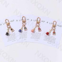 Pretty Colourful Rose Enamel Keychain Lovely Flower Key Ring For Women Girl Handmade Valentine's Day Gift Jewellery Set