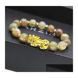 Beaded Natural Stone Agate Beads Strands Bracelet Chinese Pixiu Lucky Brave Troops Charms Feng Shui Jewelry For Men Women 9 Colors Dro Oti4G