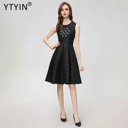 Basic Casual Dresses YTYIN fashion designer strapless geometric pattern ultra-thin summer jacquard womens A-line elegant midi dress Y240524