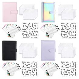 Albums Books A6 PU leather notebook binding budget planner with cash zippered envelope Macaroon Colour binding cover advanced tracker budget table Q240523