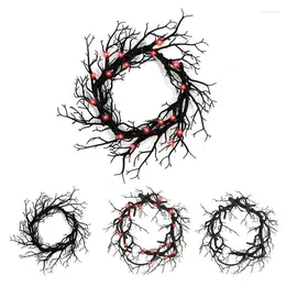 Decorative Flowers Dead Branches Halloween Door Wreath Artificial Glowing Garland For Front Wall Spooky Party With Light