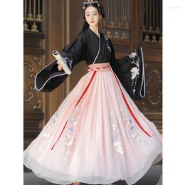 Ethnic Clothing Chinese Hanfu Top Skirts Set Floral Embroidery Traditional Costumes For Women Ancient Dance Fairy Cosplay Red Dress Elegant