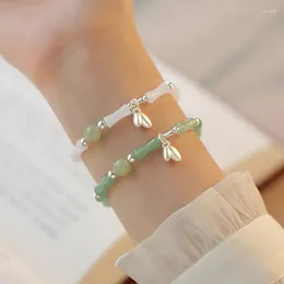 Link Bracelets Handmade Green Colour Natural Stone Bamboo Joint Leaves Tassel Beads Strand Beaded Bracelet For Women Accessories