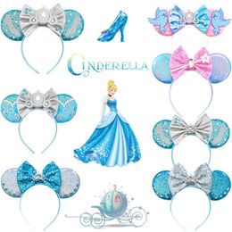 Anime Cinderela acessórios para cabelos para mulheres Sapatos de cristal orelhas Bandas para a cabeça menina carro de abóbora Bow Hairband Kids Carnival Presente L2405