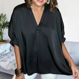 Women's Blouses Solid Color Women Shirt Stylish V-neck Puff Sleeve With Pocket Casual Loose Fit Workwear Top For Summer