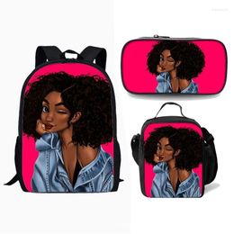 Backpack Fashion Trendy Black Girl African 3D Print 3pcs/Set Pupil School Bags Laptop Daypack Lunch Bag Pencil Case