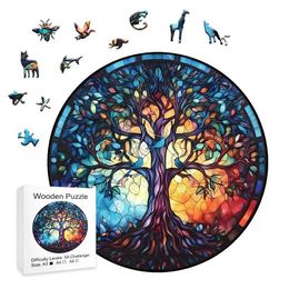 Puzzles Wooden Puzzle Tree Of Life High-quality Puzzle With Unique Shapes The Best Gift For Adults Family Puzzle Family Gathering Y240524