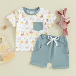 Clothing Sets Baby Boy Easter Cotton 2pcs Outfits Short Sleeve Chick Print Tops Shorts Set Toddler Clothes