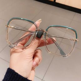 Sunglasses Green Clear Print Square Anti-blue Light Eyeglasses For Women Alloy Leopard Oversize Computer Myopia Glasses Frame Female Sh 203u