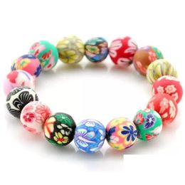 Charm Bracelets 8Mm Lovely Polymer Clay Flower Colorf Round Beads Bracelet For Women Girl Fashion Jewelry 20Pcs/Lot Drop Delivery Ot3Lt