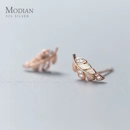 Stud Earrings Modian Exquisite Tree Leaves For Girls Lady Women Clear CZ Minimalist Silver Prevent Allergy Jewellery Brinco