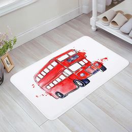 Carpets European Red Bus Retro Kitchen Floor Mat Living Room Decor Carpet Home Hallway Entrance Doormat Balcony Door Anti Slip Rug