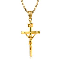 New Fashion INRI Jesus Cross Pendant 14K Gold Male Golden/Silver Colour Christian Crucifix Necklace Religious Jewellery