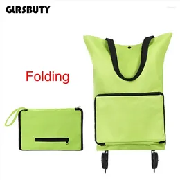 Shopping Bags Collapsible Trolley Grocery Reusable Tote Bag 2-1 Cart With Wheel Washable Foldable Pocket