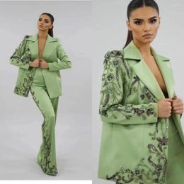 Party Dresses Mint Green Prom Gowns Beaded Sequined 2 Pcs Evening Custom Made Blazer&Pants Slim