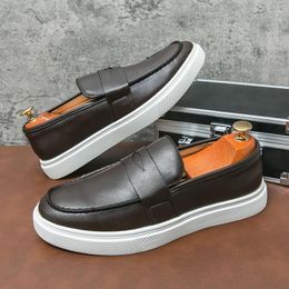 Casual Shoes Black Men's Vulcanize Slip-On Brown Pu Leather Sneakers For Men With Size 38-46