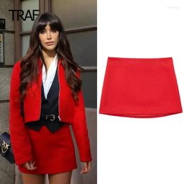 Skirts Women's Spring 2024 Mini Red Skirt Mid Waist Side Zipper Short In Long For Women Fashion
