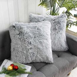 Cushion/Decorative Pillow Luxury artificial fur throwing cover super soft cushion cover sofa bed living room fluffy cushion cover 45x45cm home decoration Q240523