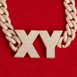 Godleaf Hip Hop Jewelry Sier Custom Letter Pendant Name Necklace 20Mm Iced Out Moissanite Choker Thick Cuban Link Chain