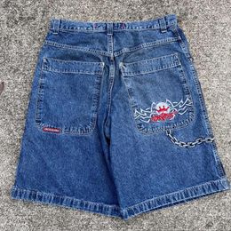 Men's Shorts JNCO Summer Y2K Hip Hop Chain Pattern Retro Blue Loose Denim Men Women Fashion High Waisted Basketball