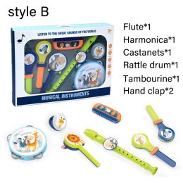 Montessori Infant Playing Musical Instrument Toy Plastic Abs Multicolor Rod Bell Trumpet Castanets Sound Tube Drum Children Toys