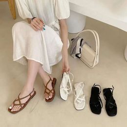 Strap Girls for Summer Cross Sandals Soft Soled Narrow Band Solid Clip Toe Fashion Flats Ladies F ce9