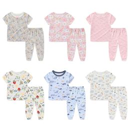 Unisex Cotton Girl Sets 2 sztuki Tops+Spodnie Baby Boy Ubrania 1-5t Print Summer Short Sleeve Cartoon Pamas Bebes L2405