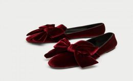 fashion chic shoes flat heel round toes burgundy velvet loafers for women cute flats with bow tie slip on plus size 467691631