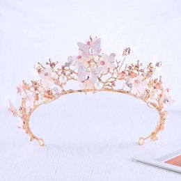 Hochwertige Brautkronen -Schmetterlingskristall Hochzeit Tiara Golden Legierung Königin Party Schmuck Haarzubehör L2405