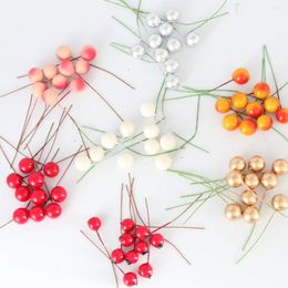 Decorative Flowers 100pcs Christmas Tree Home Store Decoration Artificial Berry Red Gold Cherry Stamen Mini Fake Pearl Beads For DIY Party