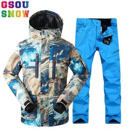GSOU SNOW Brand Ski Suit Men Ski Jacket Pants Snowboard Sets Waterproof Mountain Skiing Suit Winter Male Outdoor Sport ClothingT194333008