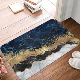 Carpets Gold Bath Mat For Bathroom Navy Blue Marble Abstract Rugs Shower Mats Soft Non Slip Toilet Tub Floor Carpet Home El Decor