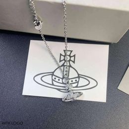 westwood Designer viviane Jewellery for women Pendant Empress Dowager Half Mirror Necklace Cross Ring Shiny Diamond Collar Chain Wome