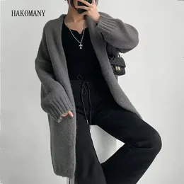 Women's Knits 2024 Women Roll Up V Neck Knitting Cardigan Open Stitching Oversized Midi Long Sweater Full Sleeve Loose Jumper Gray