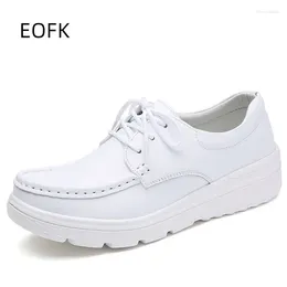 Casual Shoes EOFK Womens Walking Loafers Wedges Slip-on Shake Thick Bottom Comfortable Work White