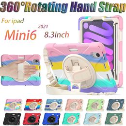 Heavy Duty Shockproof Case For iPad Mini 6 8.3 Inch 6th Mini4 Mini5 360 Rotating Stand Hand Strap Tablet Cover Cases With Shoulder Strap +Screen Protector Film