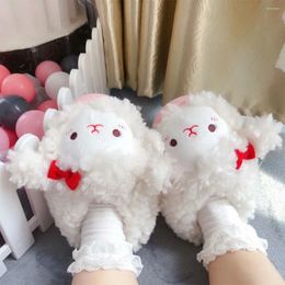 Slippers Lolita Winter Girl Cartoon Home Cotton Cute Warm Plush Shoes Indoor Soft Slides Women Casual Non-slip Flat