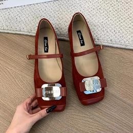 Casual Shoes Suede Square Toe Flats Loafers Women Shallow Buckle 2024 Summer Dress Elegant Retro Ballet Dance Zapatos Para Mujer