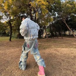 Y2k Jeans Blue for Women Ripped Patchwork Baggy Cargo Pants Hip Hop Punk High Waisted Denim Trousers Harajuku Casual Streetwear 240521