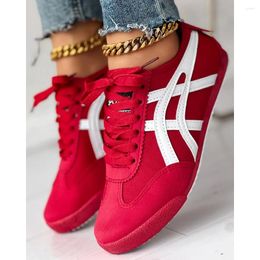 Casual Shoes Women Eyelet Lace-up Round Toe Colorblock Sneakers Autumn Daily Flats 2024 Korean Style Spring