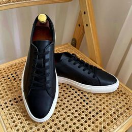 Casual Shoes Lacing Flat Fashion Genuine Leather Male Solid Simple All-match Sneaker Men's Black Couple Sports Board