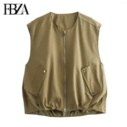 Women's Vests Women Fashion Spring And Summer Round Neck Sleeveless Zipper Pocket Vest Jacket Chic Female Waistcoat Jackets Mujer