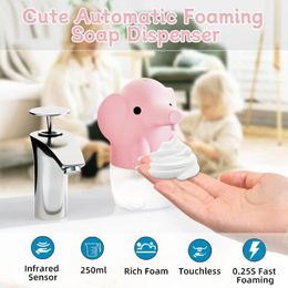 Liquid Soap Dispenser Elephant Automatic Foaming Cute Animal Touchless Hand For Kids Wall Mounted Foam